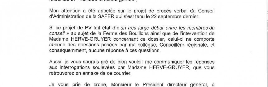 Bouillons : lettre du Conseil régional à la Safer